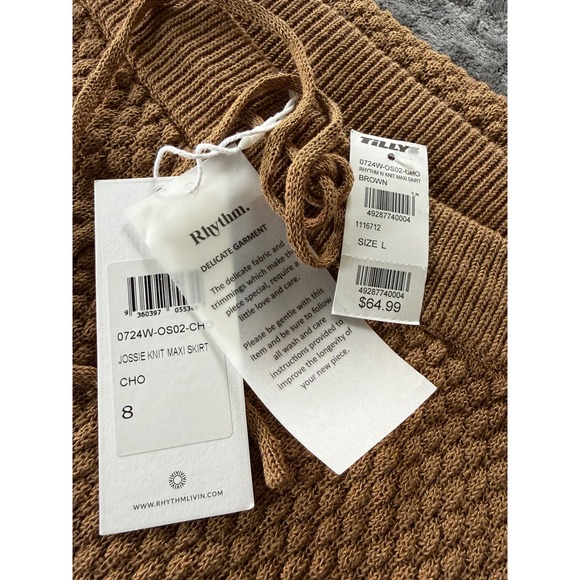 Rhythm Jossie Knit Maxi Skirt Brown Textured Drawstring Boho - Picture 5 of 5